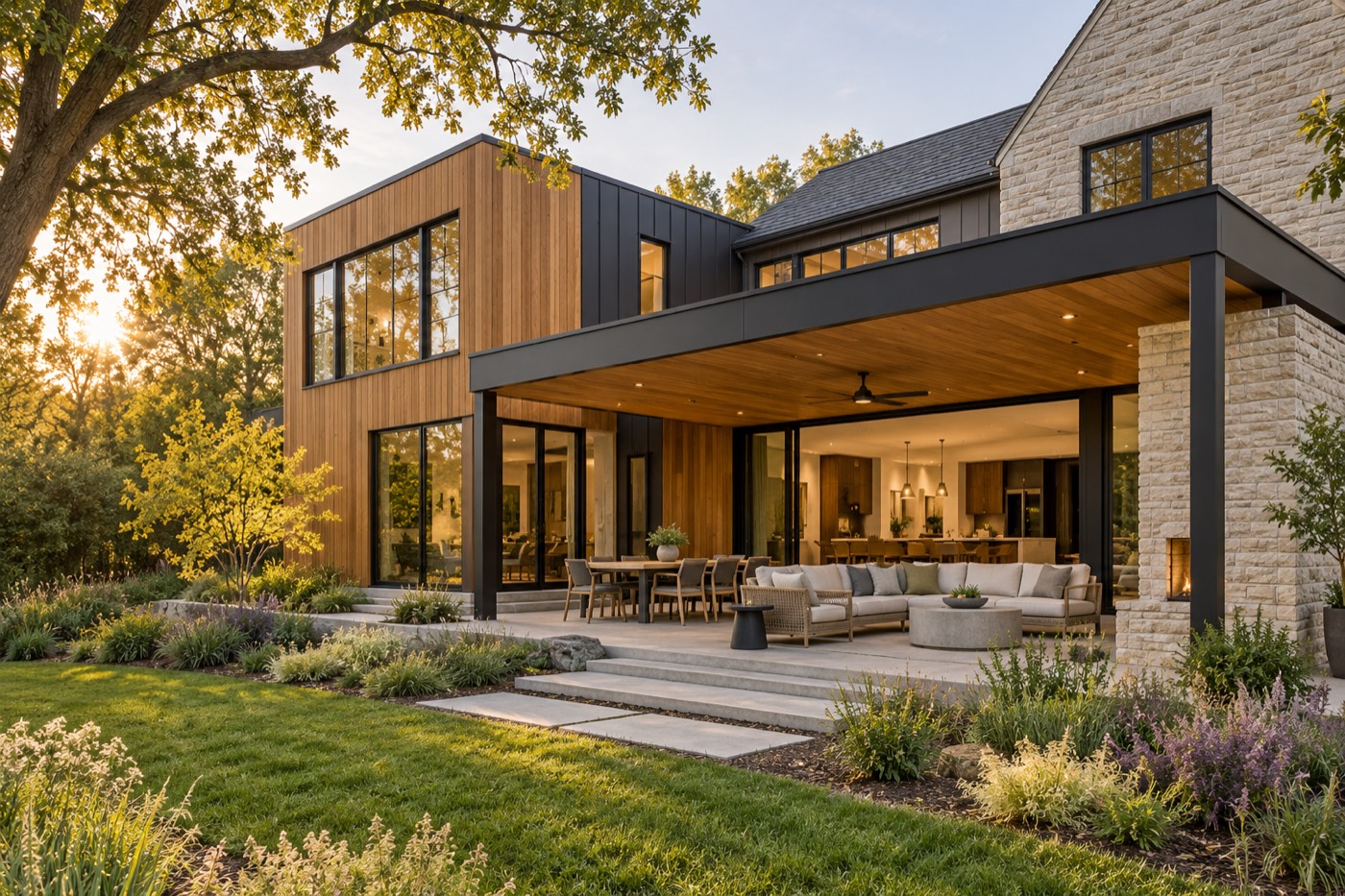 Contemporary Austin-style home addition and outdoor living area